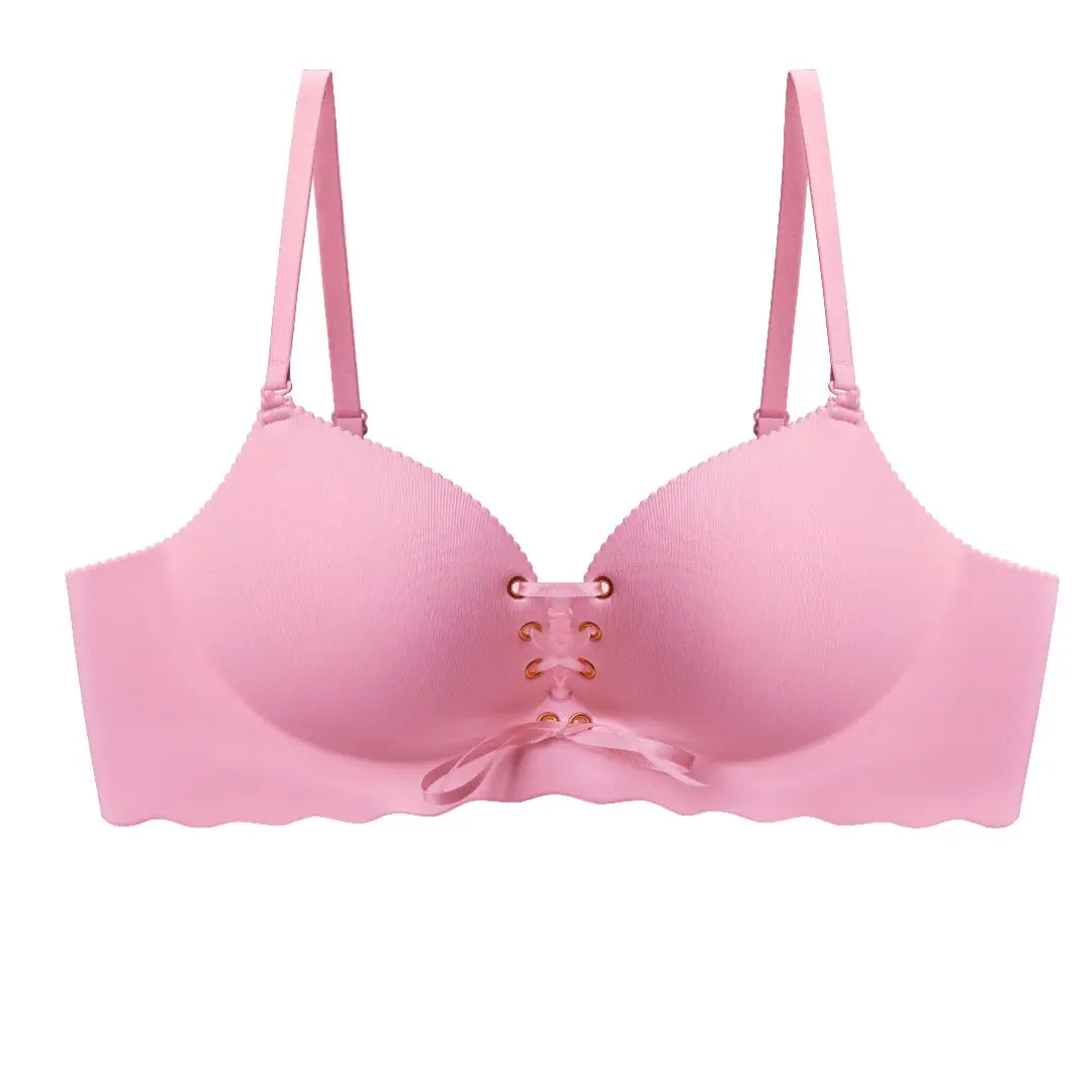 TIWORLD Drawstring Push Up Bra | Instant Cleavage & Anti-Sagging | Add 2 Cups Padded Wireless Strapless Bras Comfort Bra for A B C Cups Womenswear Minimalist Pink