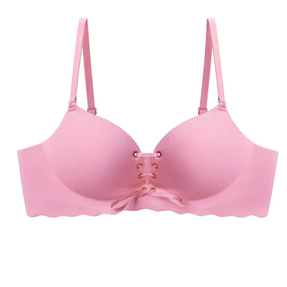 TIWORLD Drawstring Push Up Bra | Instant Cleavage & Anti-Sagging | Add 2 Cups Padded Wireless Strapless Bras Comfort Bra for A B C Cups Womenswear Minimalist Pink