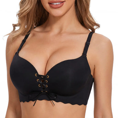 TIWORLD Drawstring Push Up Bra | Instant Cleavage & Anti-Sagging | Add 2 Cups Padded Wireless Strapless Bras Comfort Bra for A B C Cups Womenswear Minimalist Pink