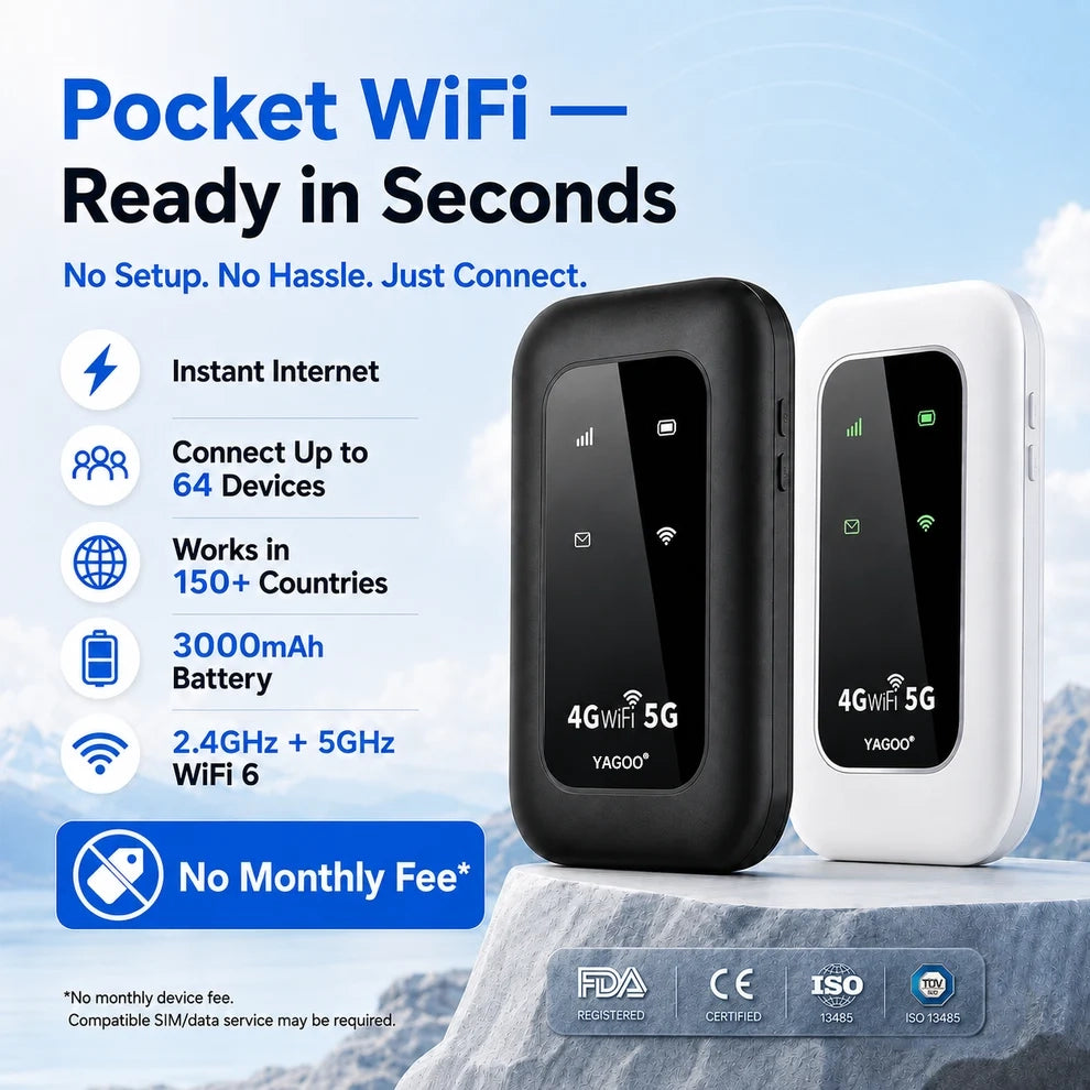 📶 2026 YAGOO Pocket WiFi — Fast, Portable Internet for Travel, Work & Home Backup