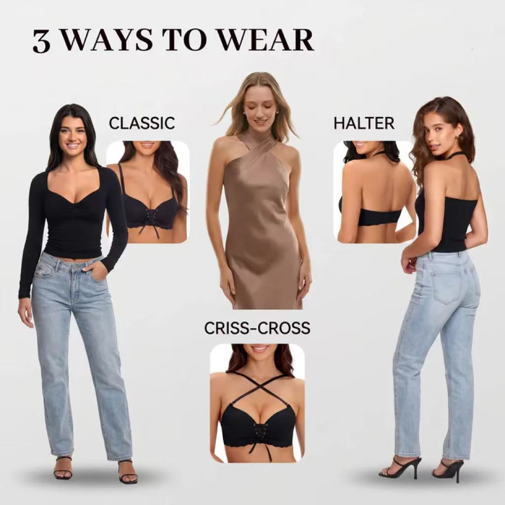TIWORLD Drawstring Push Up Bra | Instant Cleavage & Anti-Sagging | Add 2 Cups Padded Wireless Strapless Bras Comfort Bra for A B C Cups Womenswear Minimalist Pink