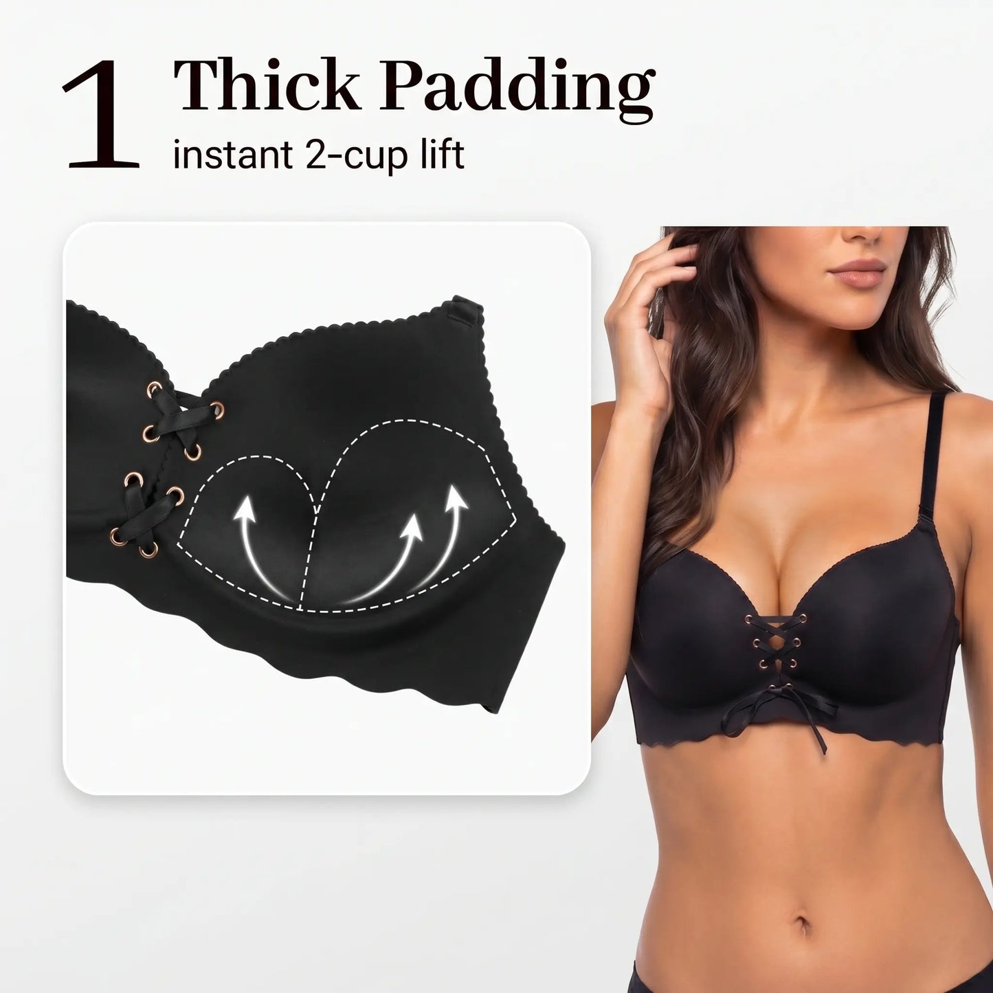 TIWORLD Drawstring Push Up Bra | Instant Cleavage & Anti-Sagging | Add 2 Cups Padded Wireless Strapless Bras Comfort Bra for A B C Cups Womenswear Minimalist Pink