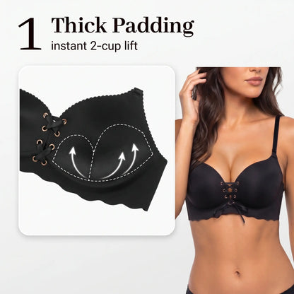 TIWORLD Drawstring Push Up Bra | Instant Cleavage & Anti-Sagging | Add 2 Cups Padded Wireless Strapless Bras Comfort Bra for A B C Cups Womenswear Minimalist Pink