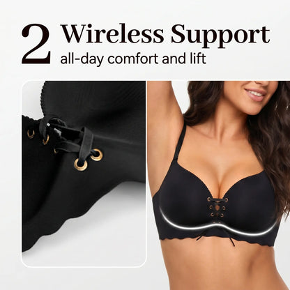 TIWORLD Drawstring Push Up Bra | Instant Cleavage & Anti-Sagging | Add 2 Cups Padded Wireless Strapless Bras Comfort Bra for A B C Cups Womenswear Minimalist Pink